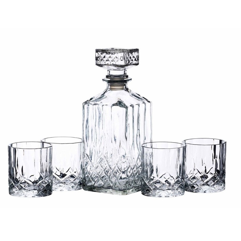 BarCraft Cut Glass 900ml Whiskey Decanter Set - 5 Piece