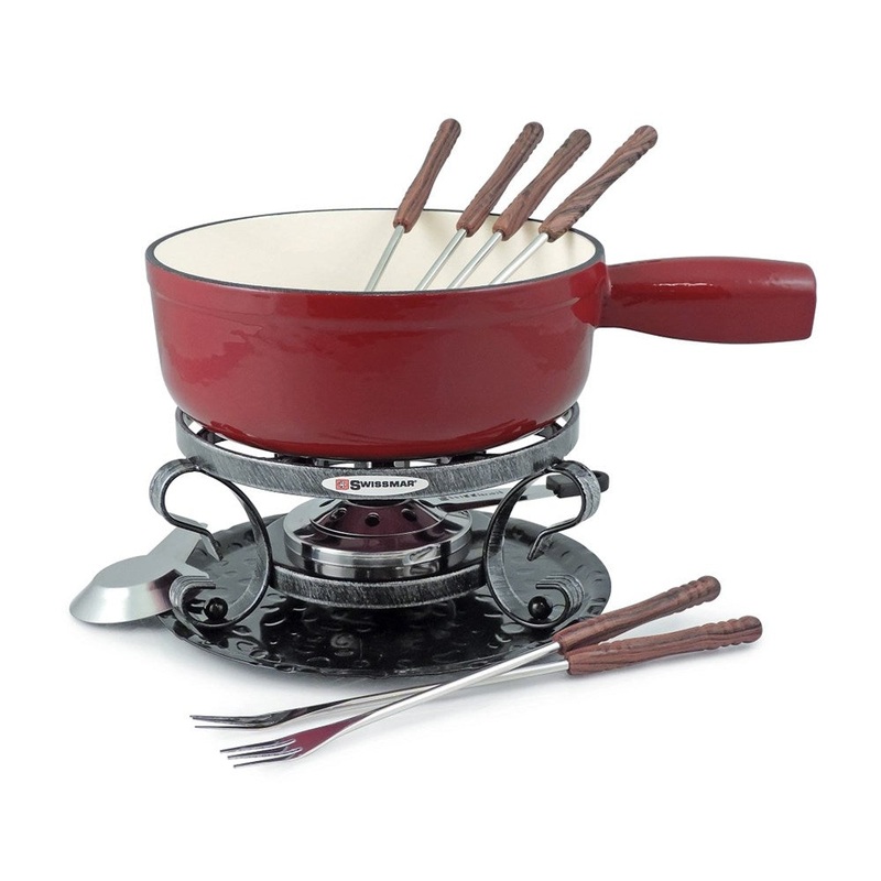 Swissmar Lugano 9 Piece Cast Iron Fondue Set - Cherry