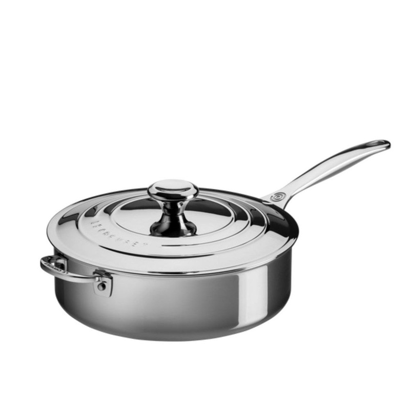 Le Creuset Signature 3 Ply Stainless Steel Saute Pan with Helper Handle and Lid