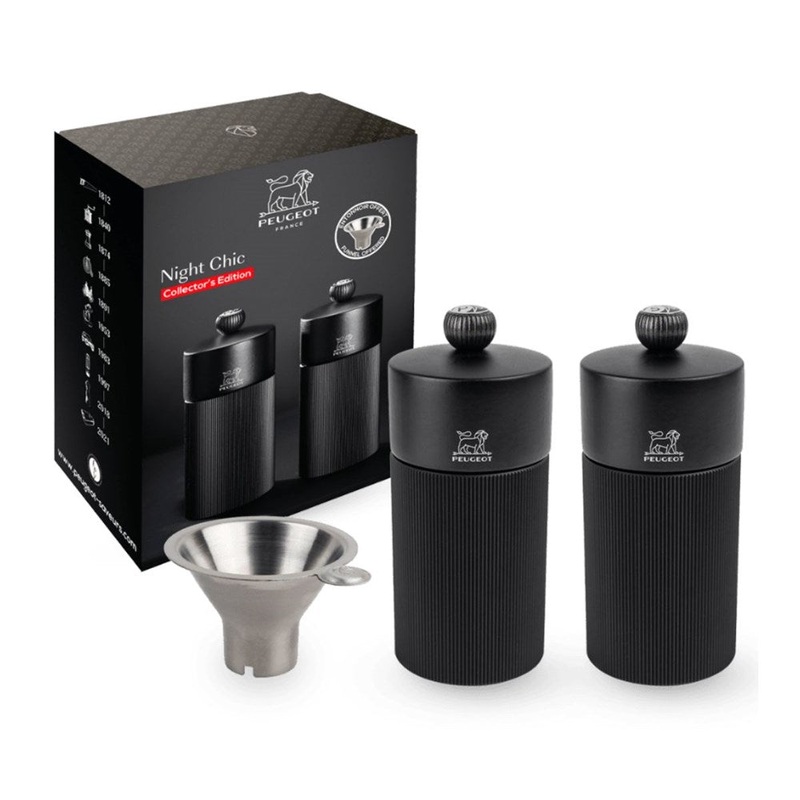 Peugeot Night Chic Line Manual Pepper & Salt Mills - Matte Black - 12cm