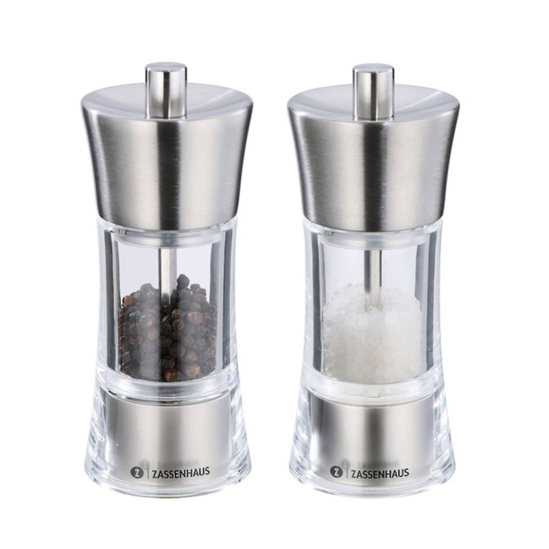 Zassenhaus Aachen Acrylic Stainless Steel Salt and Pepper Mill Set - 14cm